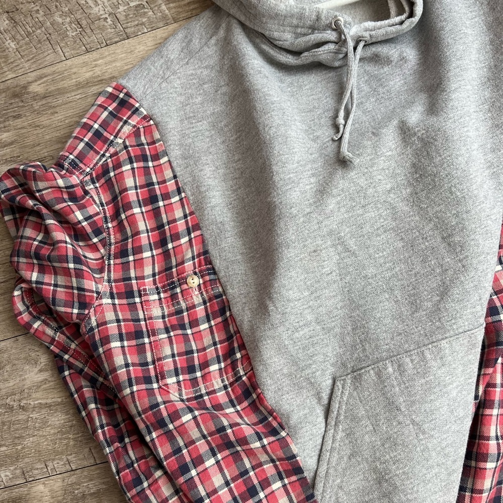 Urban Outfitters Gray and Red Plaid Hoodie